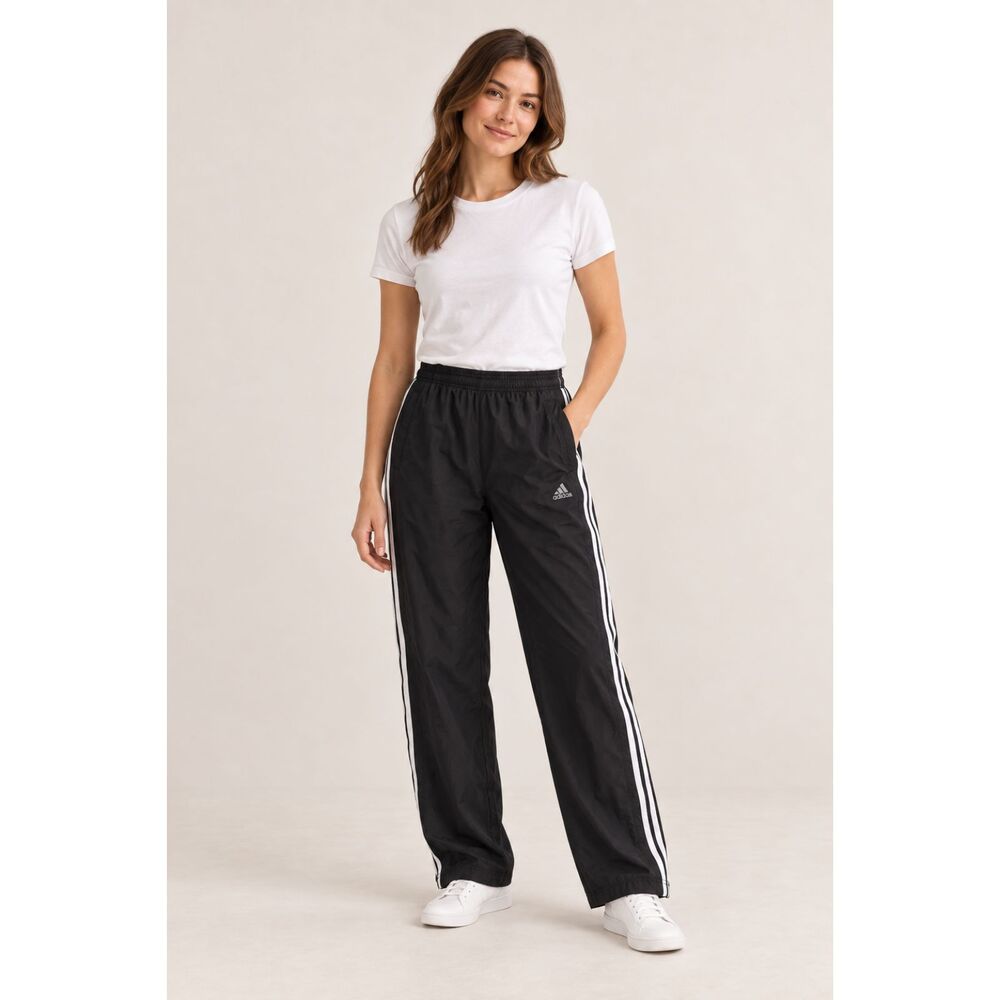 Adidas Black White Three Stripe Wide Leg Track Pants Women’s S